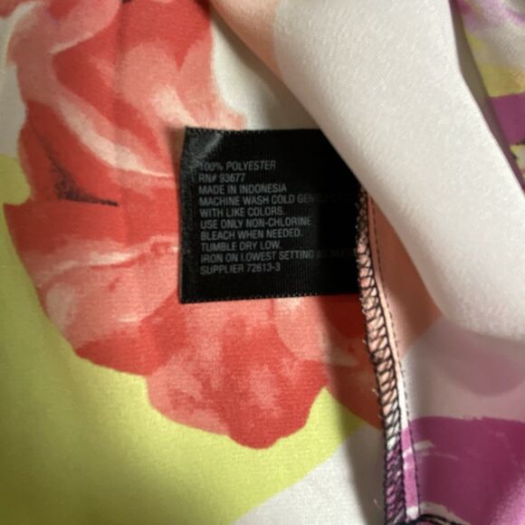 Worthington Womens Size 1X Short Sleeve Blouse Vibrant Semi Sheer Floral Abstrac - Picture 4 of 9